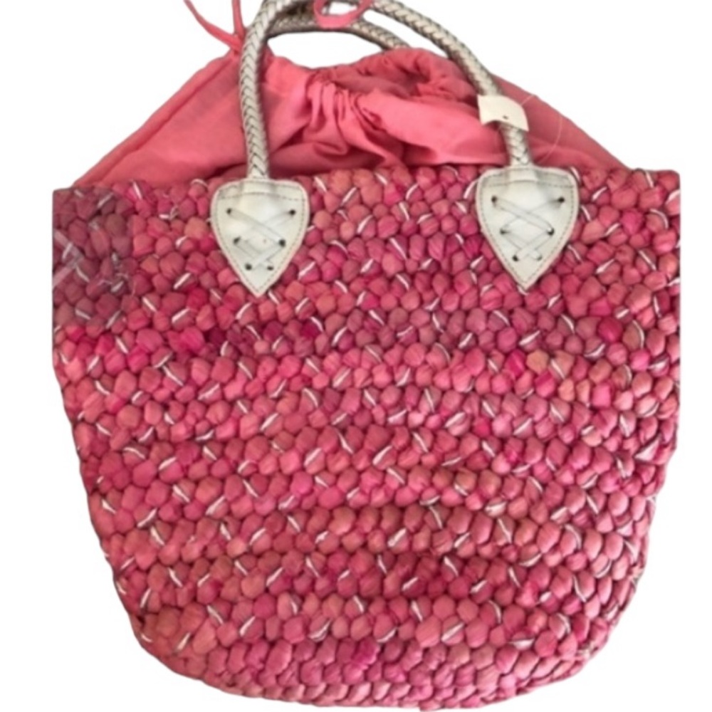 Straw Solutions pink drawstring beach bag / handbag GREAT SUMMER BAG NWT